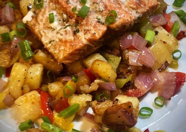 Grilled Sockeye Salmon with Rustic Hash