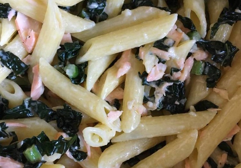 Garlic Butter Salmon and Cavalo Nero Pasta