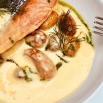Recipe: Appetizing Pan seared wild Salmon with roasted potato and béarnaise sauce
