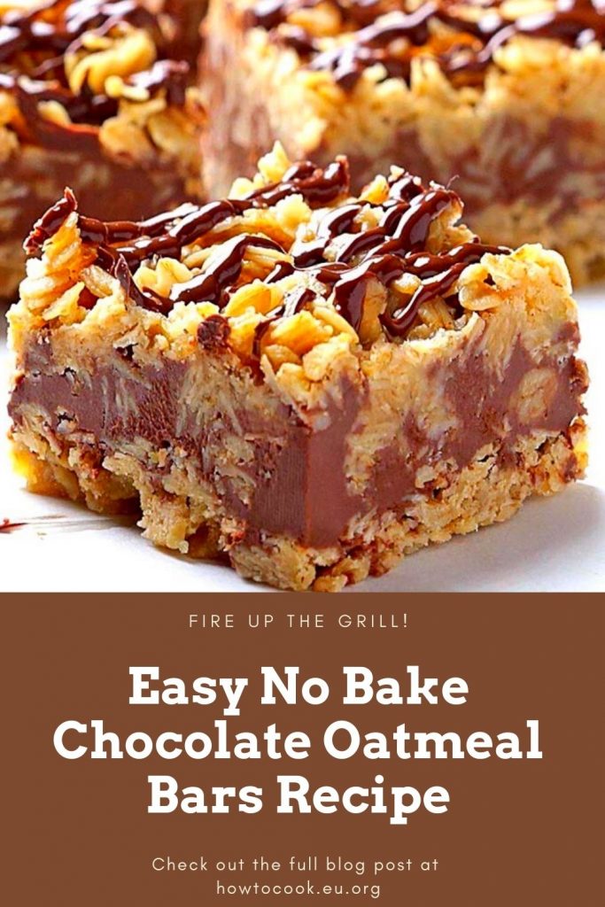Easy No Bake Chocolate Oatmeal Bars Recipe #EasyNoBake #Chocolate #Oatmeal #Bars #Recipe
